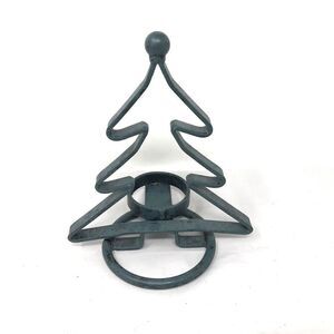 Green Metal Christmas Tree 7.5" Votive Candle Holder Folk Art Rustic Farmhouse